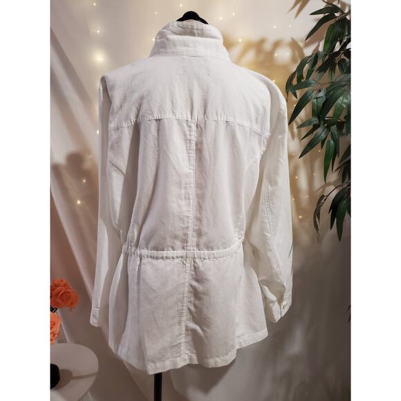 Talbots NWOT Classic Field Linen Cotton Tie Waist Button Jacket Size 3X White - Picture 3 of 9